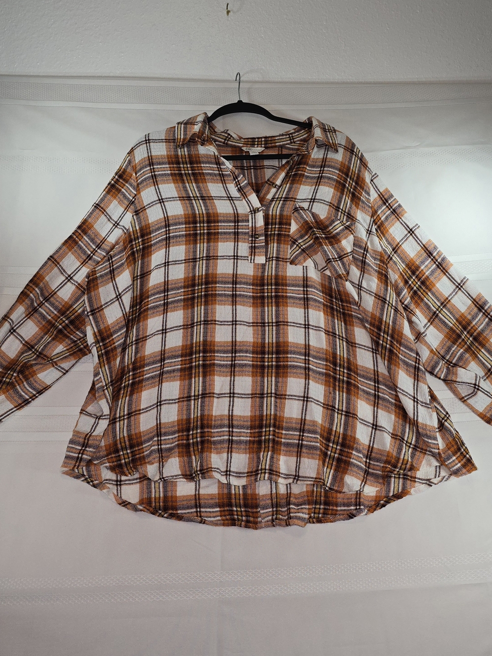 Cato Plaid Tunic Top - White, Rust, Brown